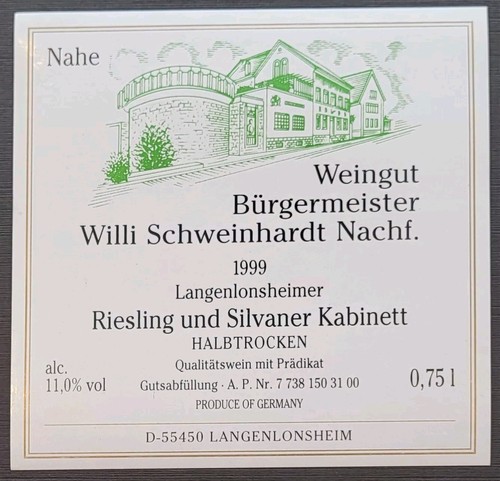 Weinetikett 1999 riesling und - weinetikett,
